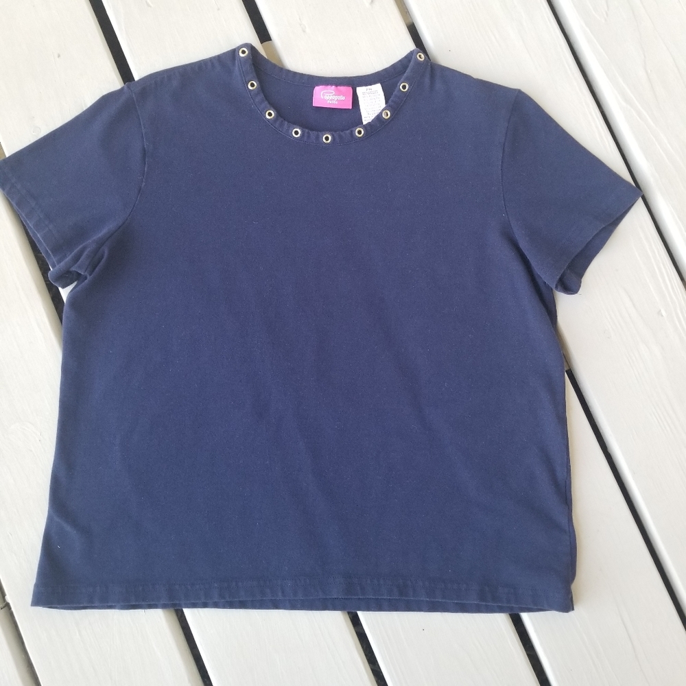 PM navy naughtical shirt with metal rings on neck